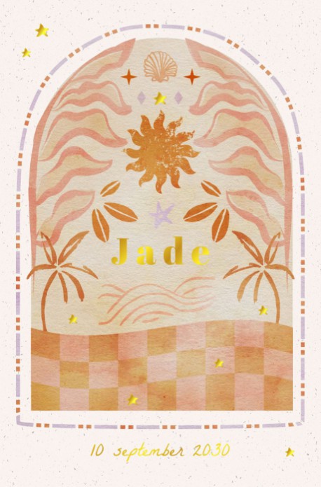 Zomers geboortekaartje zee en palmbomen - Jade
