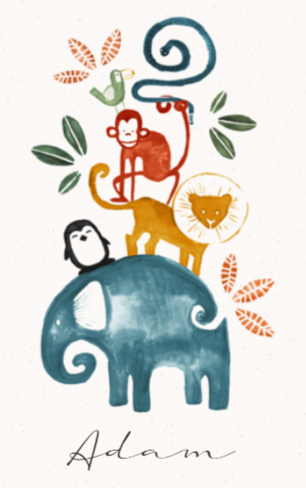 Adam dierenkaartje met gekleurde diertjes