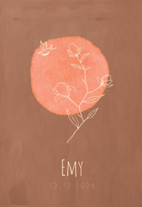 Geboortekaartje bloem en vogel Emy