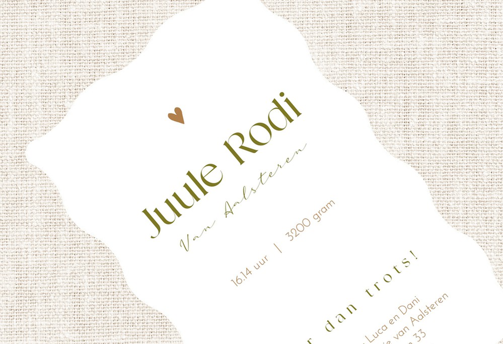 Geboortekaartje wavy linnen beige broertje Juule