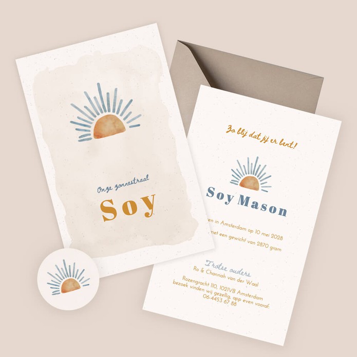 Geboortekaartje zon - Soy