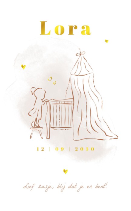 Geboortekaartje zusje lijntekening Lora