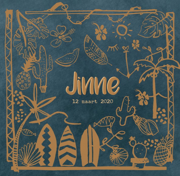 Geboortekaartje strand surfen palmboom - Jinne