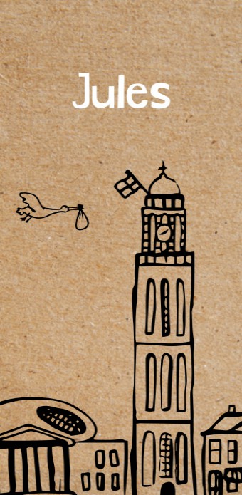 Geboortekaartje skyline Zwolle ooievaar - Jules