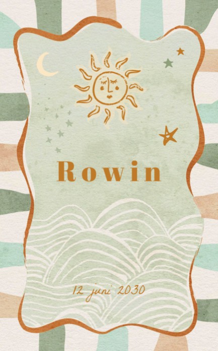 Kleurrijk geboortekaartje met zon - Rowin