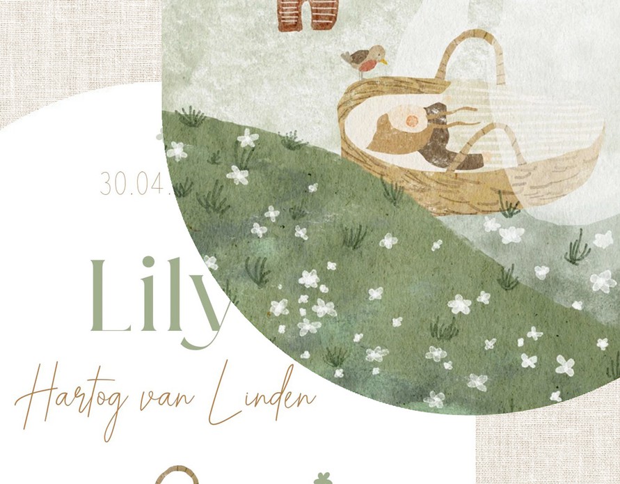 Lente babykaartje gras bloemetjes