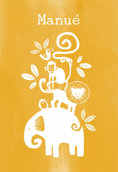 Geboortekaartje wilde dieren geel - Manué