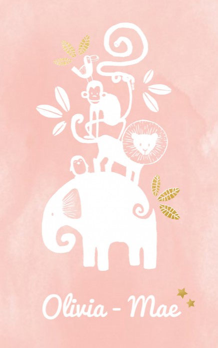 Geboortekaartje waterverf wilde dieren roze - olivia-mae