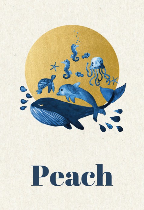 Geboortekaartje waterverf zeediertjes goud - Peach