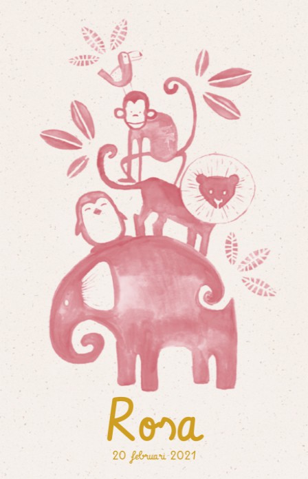 Geboortekaartje wilde dieren roze - Rosa