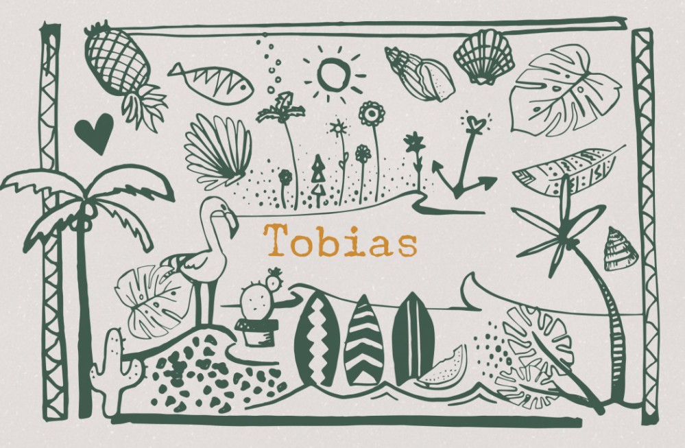 Geboortekaartje strand surfen palmboom - Tobias