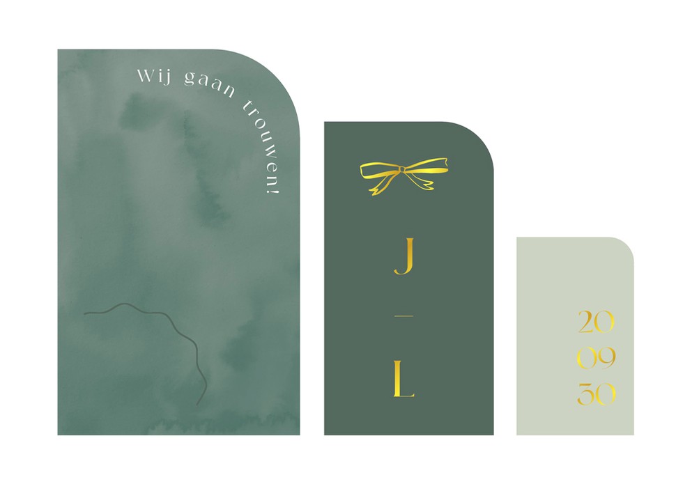 Luxe trouwkaart set in groentinten Jelmer en Lisanne