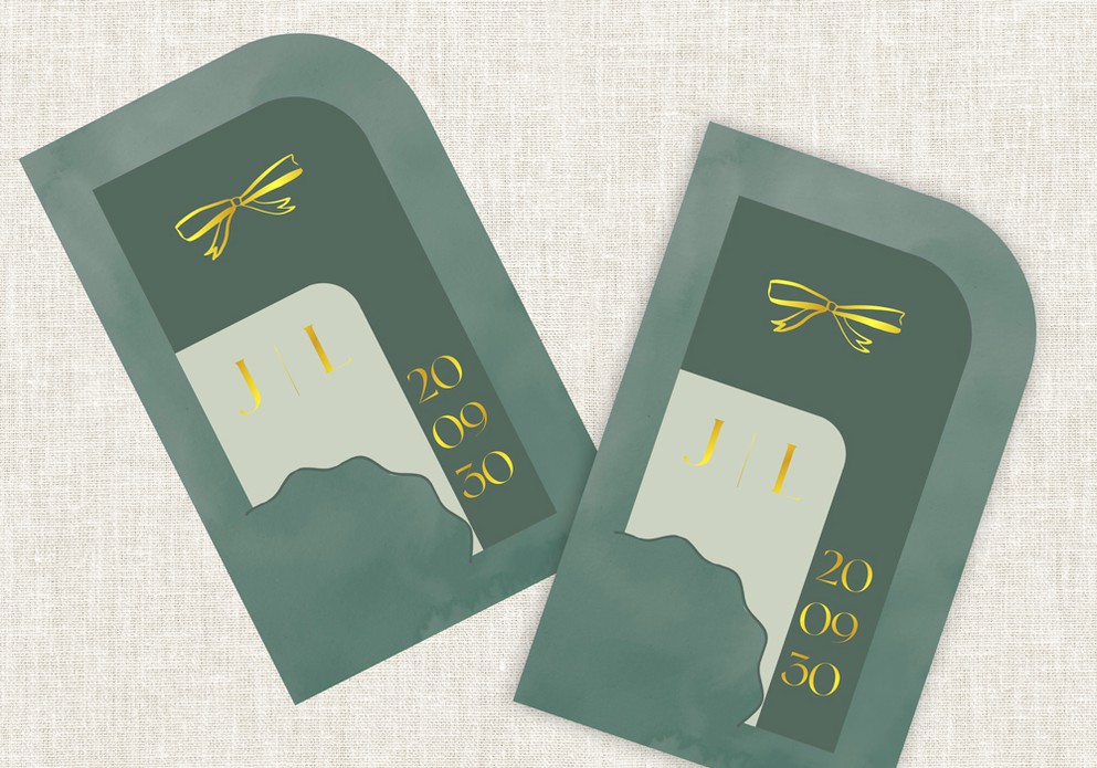 Luxe trouwkaart set in groentinten Jelmer en Lisanne