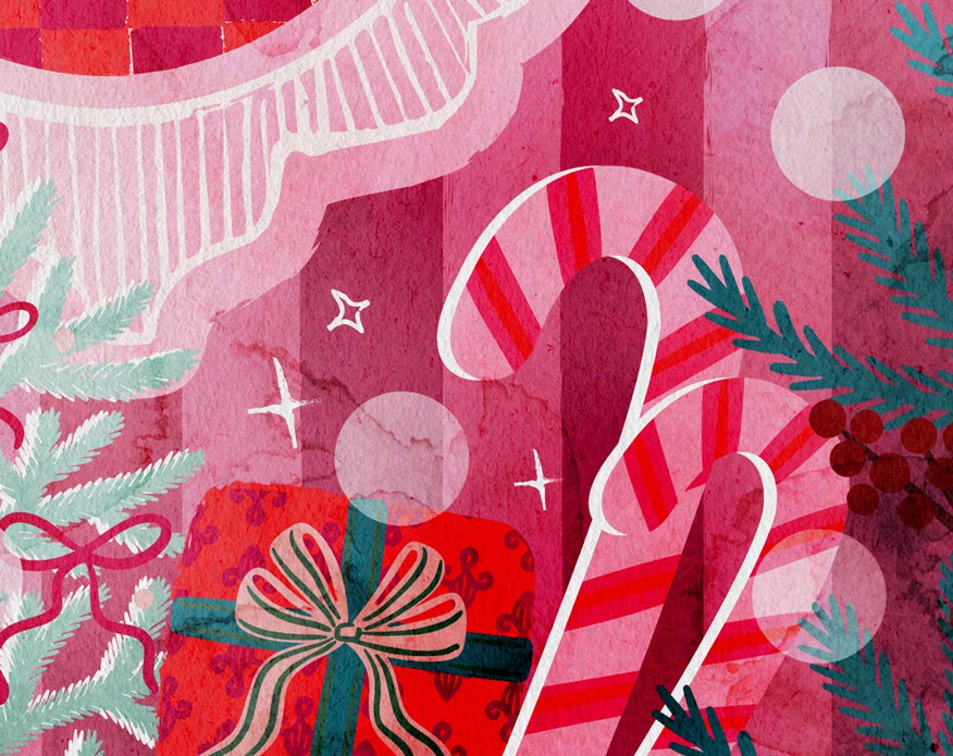 Close-up van de kerst aftelposter met een rode kerstbal en een sticker die wordt toegevoegd aan een van de dagen