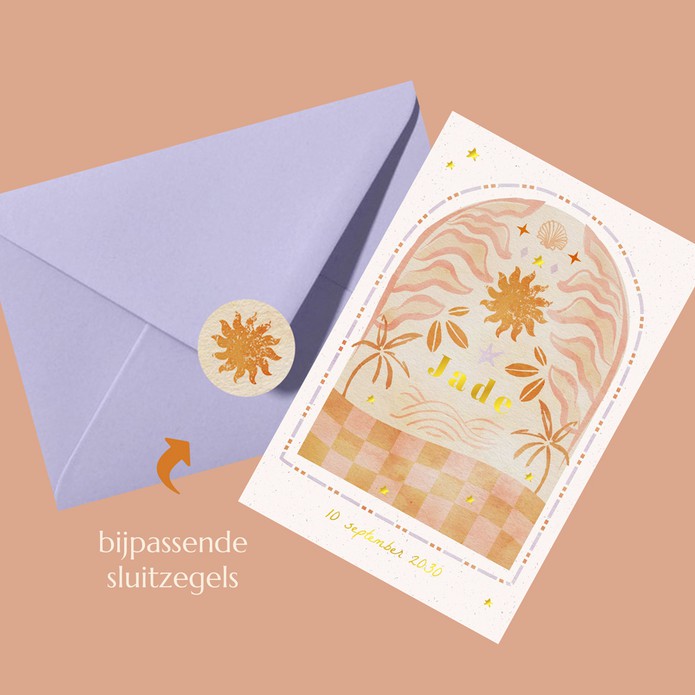 Zomers geboortekaartje zee en palmbomen - Jade